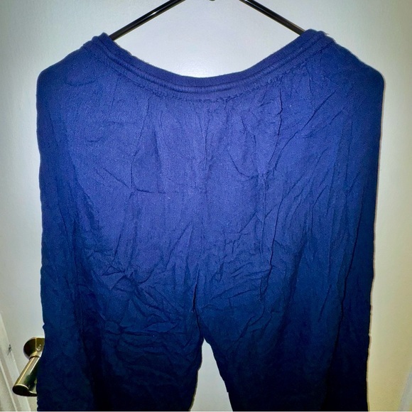 Angie Navy Textured Fabric Palazzo Pants - Picture 7 of 8